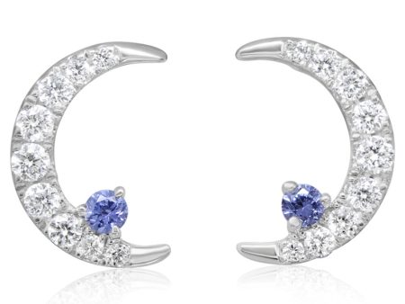 14K White Gold Sapphire Diamond Moon Earrings Discount