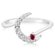 14K White Gold Ruby Diamond Moon Ring Cheap