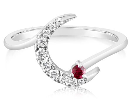 14K White Gold Ruby Diamond Moon Ring Cheap