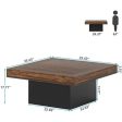 Rustic Brown LED Square Coffee Table Online Sale