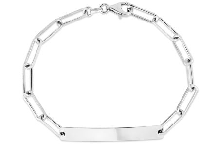 Silver Engravable ID Bar Paperclip Bracelet Hot on Sale