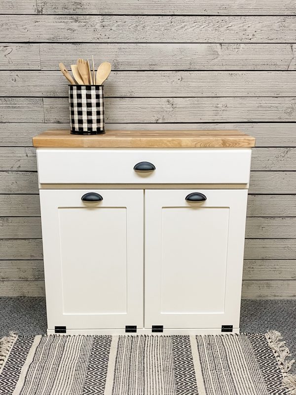 Butcher block top for tilt out trash or laundry hamper cabinets -add to your order For Sale