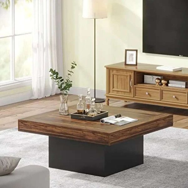 Rustic Brown LED Square Coffee Table Online Sale