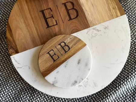 Wood and marble cutting board, personalized on Sale