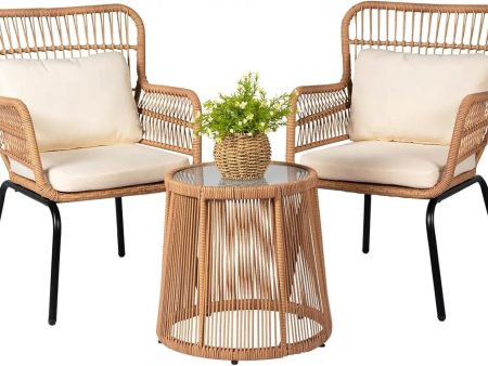 3 Piece Outdoor Wicker Furniture Bistro Set, Rattan Chairs Conversation Sets Porch Furniture For Sale