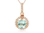 14k Rose Gold 1.15ct Aquamarine & .18cttw Diamond Necklace Hot on Sale