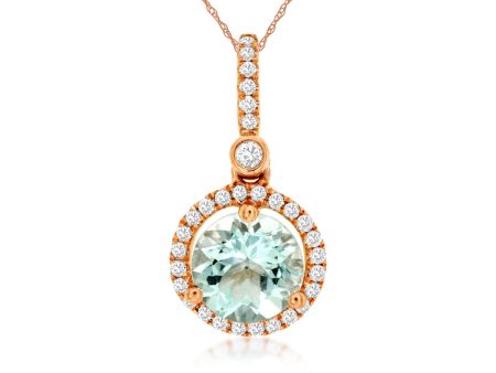 14k Rose Gold 1.15ct Aquamarine & .18cttw Diamond Necklace Hot on Sale