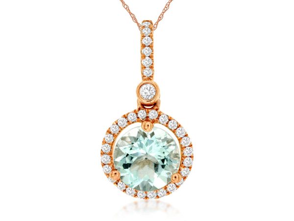 14k Rose Gold 1.15ct Aquamarine & .18cttw Diamond Necklace Hot on Sale