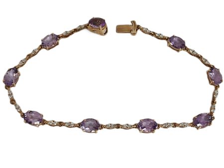 14k Rose Gold Pink Amethyst and .57cttw Diamond Bracelet For Sale