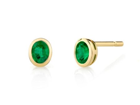 14k Yellow Gold .34cttw Emerald Stud Earrings, Bezel Set on Sale