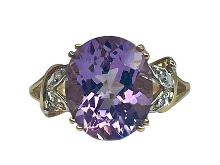 10k Yellow Gold Amethyst & Diamond Ring Online Hot Sale