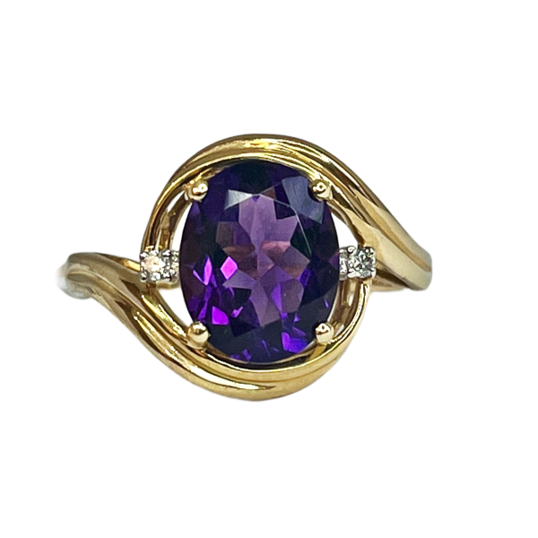 14k Yellow Gold 2.23ct oval Amethyst & diamond ring Online Hot Sale