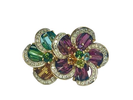 18k Yellow Gold 4.98cttw Multi Gemstone & .27cttw Diamond Ring Hot on Sale