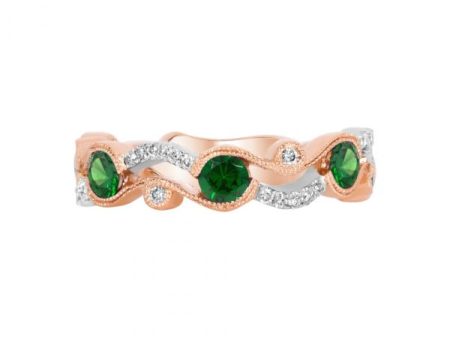 14k Yellow & White Gold .55cttw Emerald & .15cttw Diamond Scalloped Band Online now