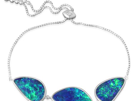 14K White Gold Australian Opal Doublet Diamond Bracelet For Sale