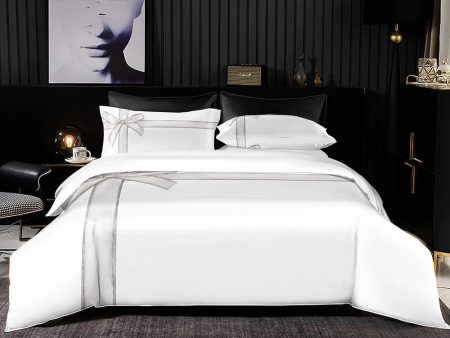 Bow Pattern Duvet Cover Queen Size,White Quilt Cover 220x240 228x264,Simple Style Bedding Set Super King Size For Cheap