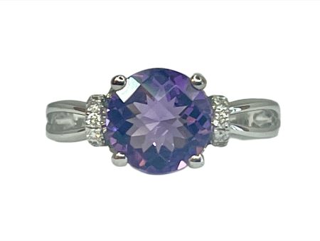 14k White Gold 1.61ct round Amethyst & .06cttw Diamond Ring on Sale